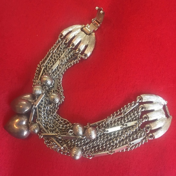 Vintage Silver Puffy Heart Swingy Chain Bracelet - Picture 1 of 8